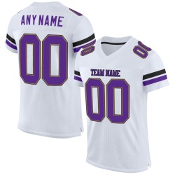 Maillot de football authentique personnalisé en maille blanc violet et vieil or